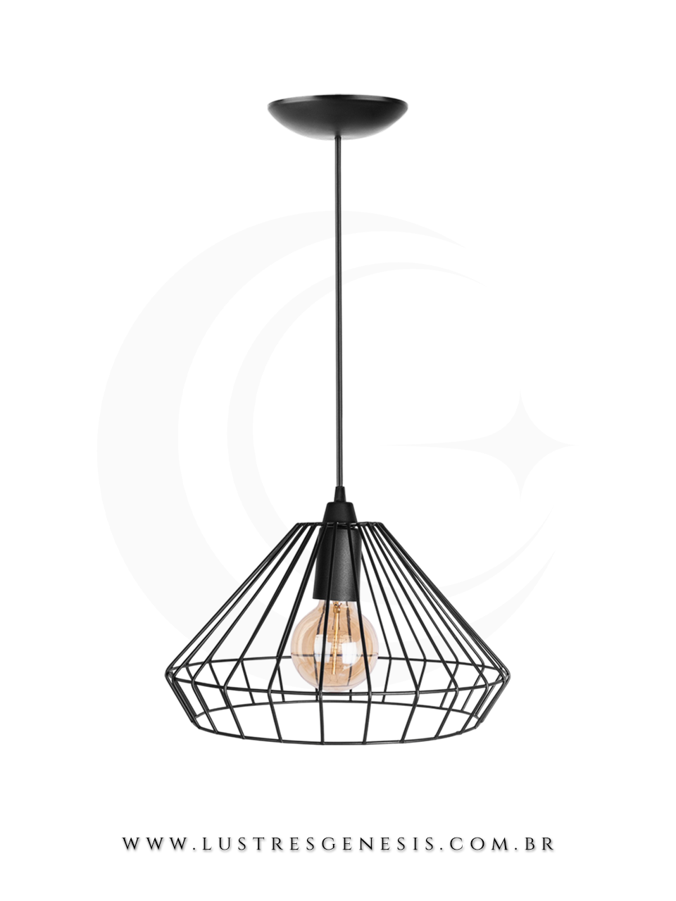 Luminária Pendente Industrial Aramado Preto Agda 31cm de Diâmetro para bancada de cozinha, área gourmet e sala de estar